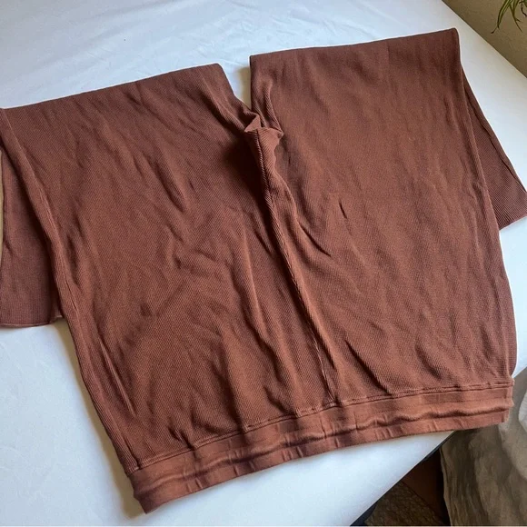 MATE THE LABEL brown thermal waffle knit elastic waist wide leg cropped pants - Picture 3 of 6